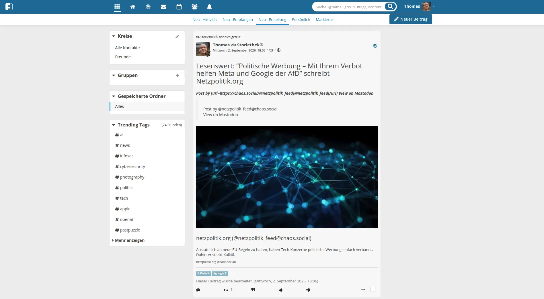 Einladung zum einer Schnüffelrunde in die smartunity®Space Friendica Instanz.